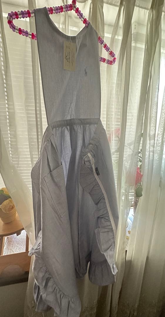 ラルフローレン　フリルエプロン　ブルー　綿100% 　新品