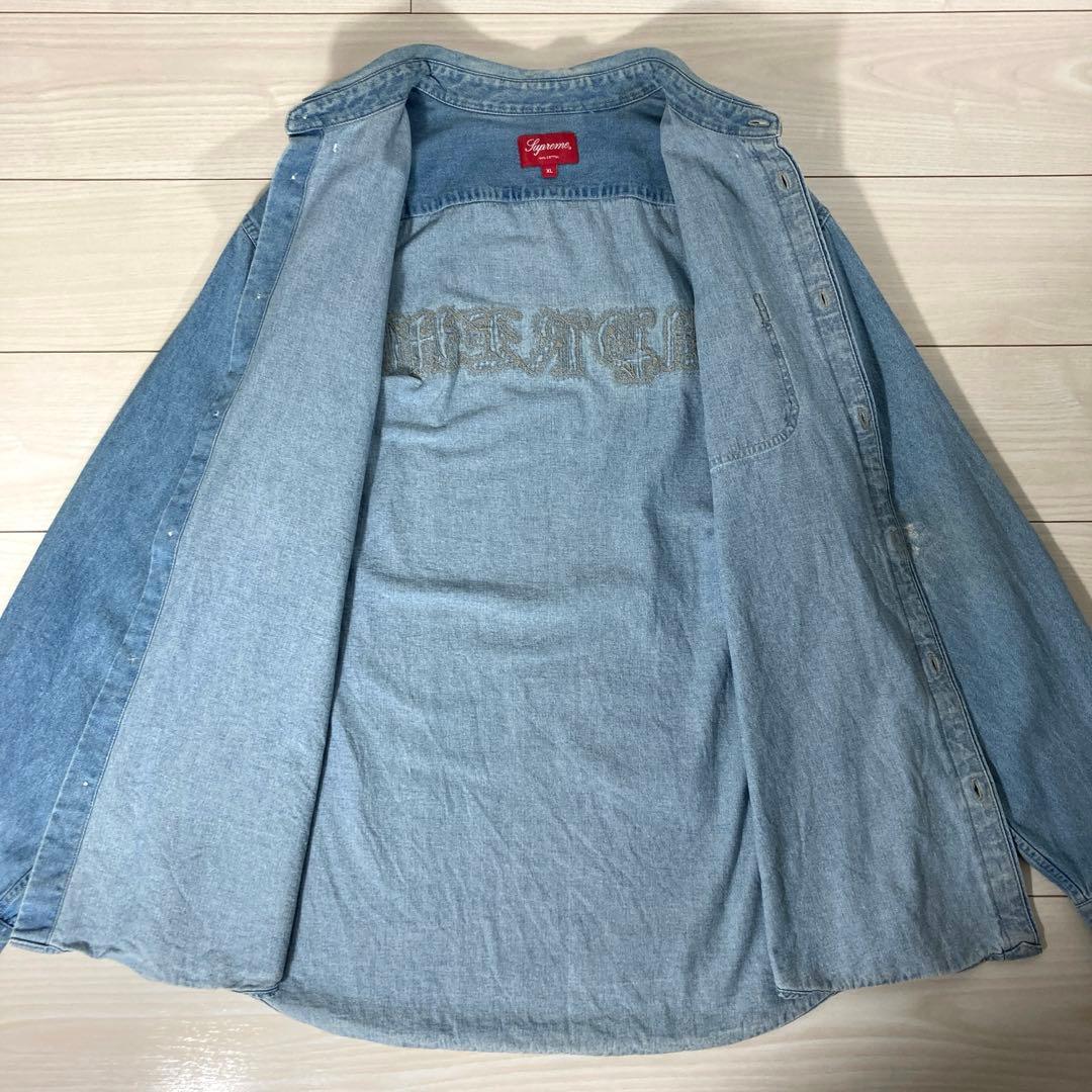 【希少XL】SUPREME シュプリーム バック刺繍ロゴ アップリケデニムシャツ