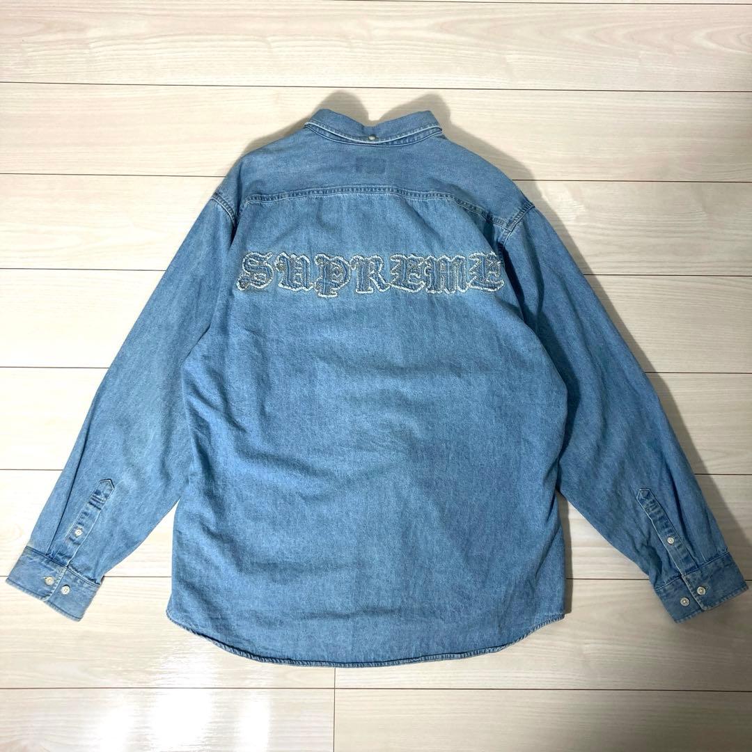 【希少XL】SUPREME シュプリーム バック刺繍ロゴ アップリケデニムシャツ
