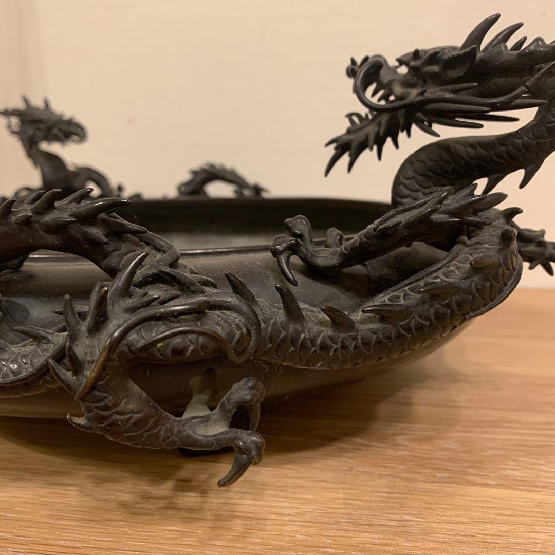 双龍水盤 紫銅 晴龍斋 美品　骨董　圧迫感　165