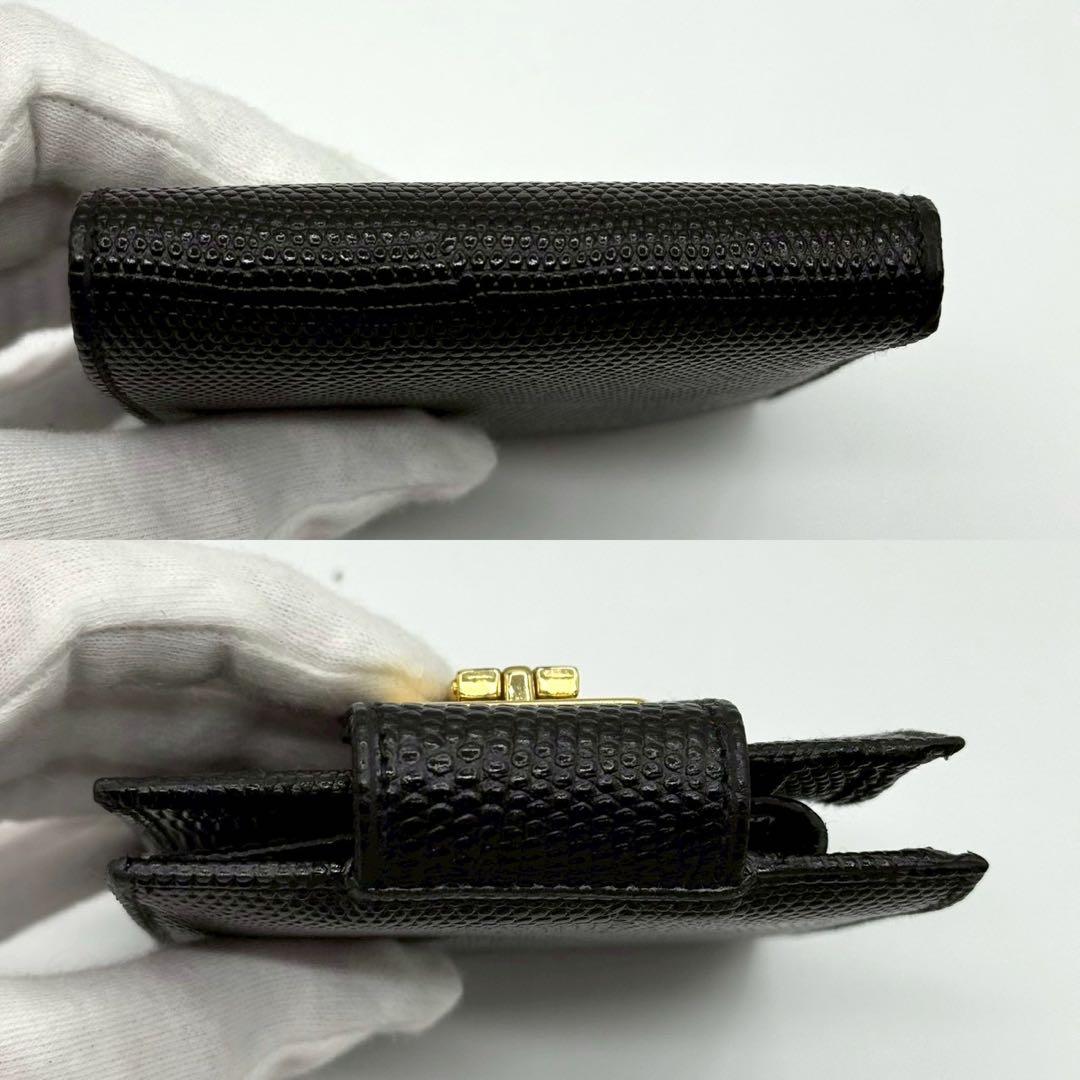 【未使用品】フェラガモ 折り財布 ガンチーニ リザード型押し ゴールド金具 黒