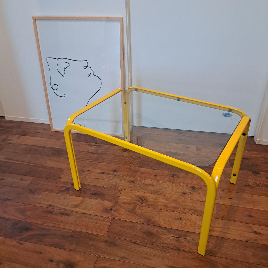 アイアンフレーム ローテーブル ガラストップ レトロポップ ポストモダン