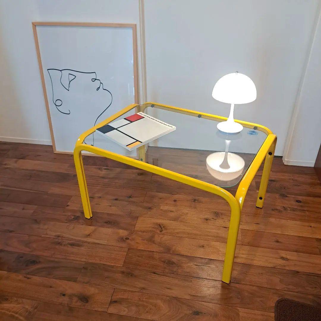 アイアンフレーム ローテーブル ガラストップ レトロポップ ポストモダン