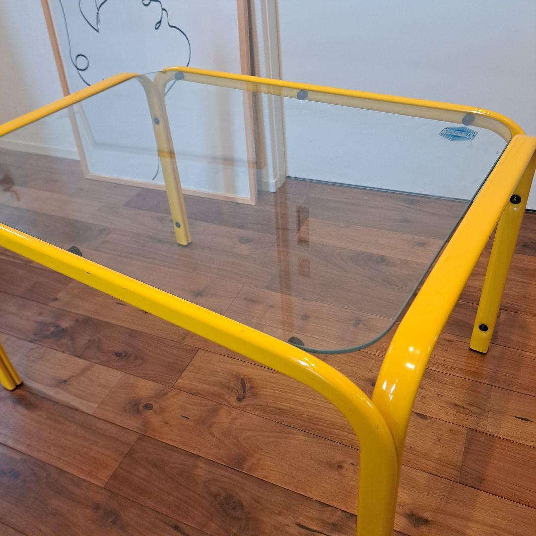 アイアンフレーム ローテーブル ガラストップ レトロポップ ポストモダン