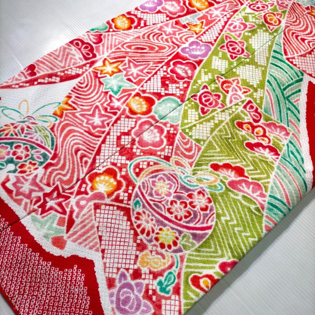 七五三 753 着物 七歳 正絹四つ身着物 夾纈絞り 日本製 新品 k4131t