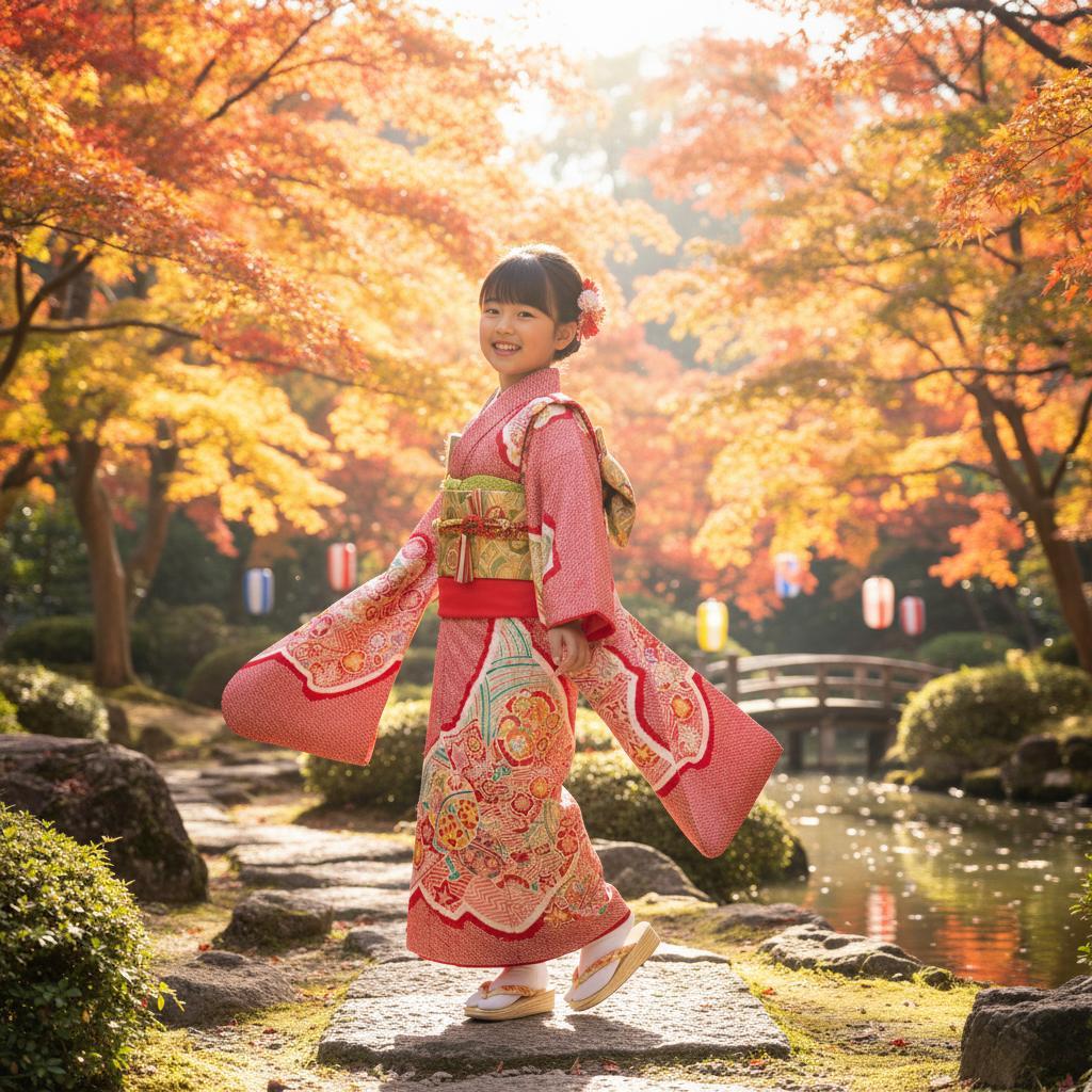 七五三 753 着物 七歳 正絹四つ身着物 夾纈絞り 日本製 新品 k4131t