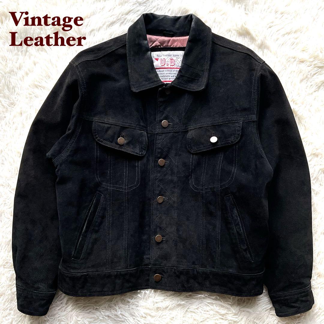 90's✨レザートラッカージャケット　3rd 豚革　黒　スエード　M キムタク
