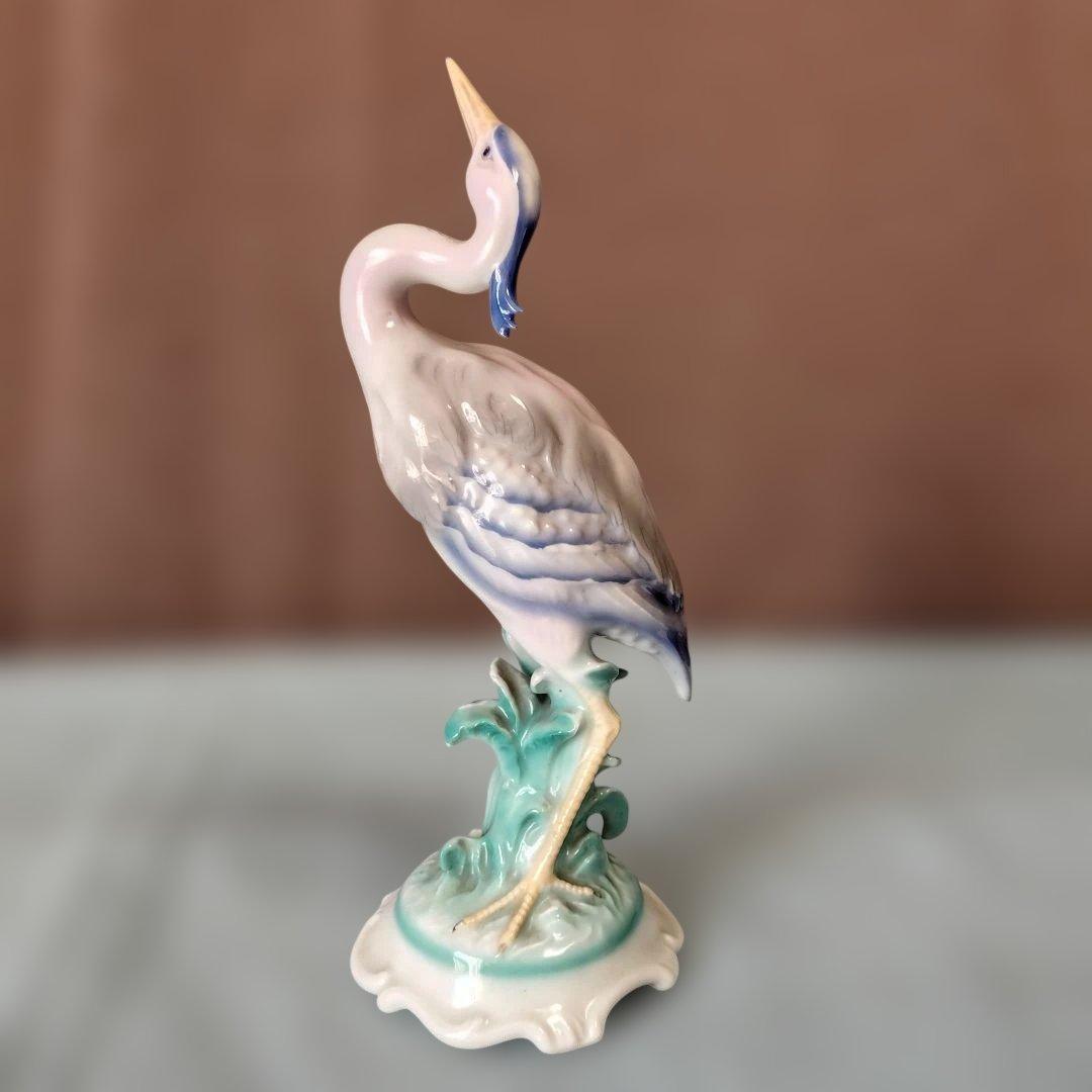 チェコスロバキア/シュラーゲン ヴァルト陶製置物2点 (アオサギとゴルファー)