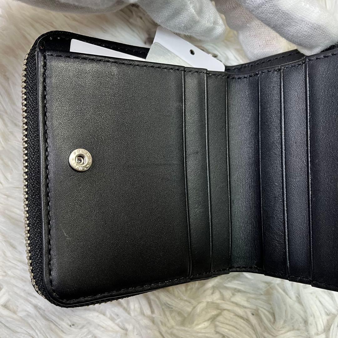 ブラックレーベルクレストブリッジ　✨二つ折りラウンドジップ財布　ブラック　レザー