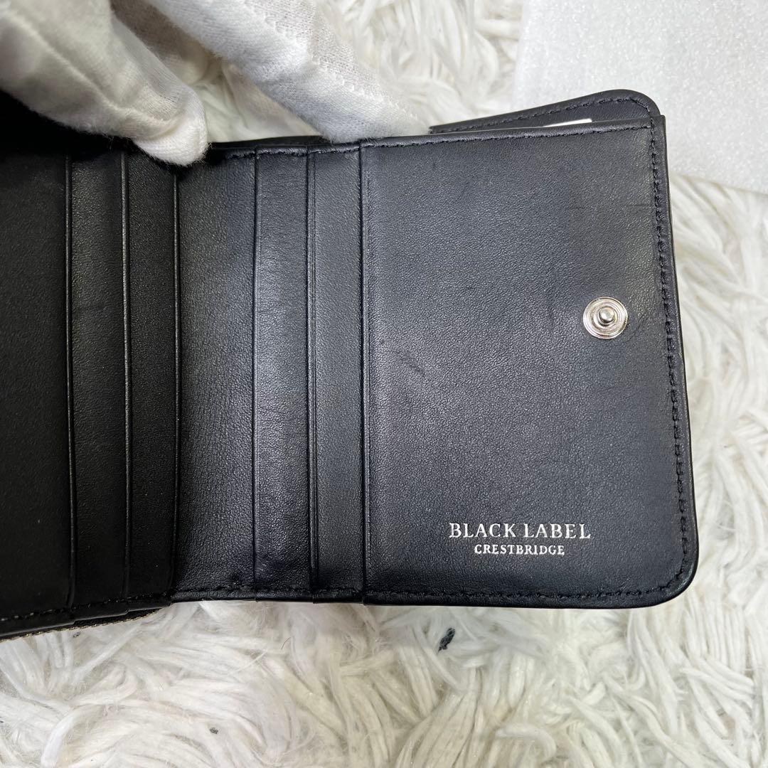 ブラックレーベルクレストブリッジ　✨二つ折りラウンドジップ財布　ブラック　レザー