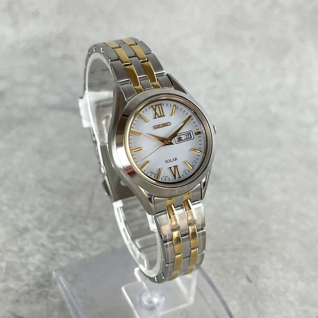稼働 極美品 Seiko セイコー 電波ソーラー 腕時計 デイト コンビ