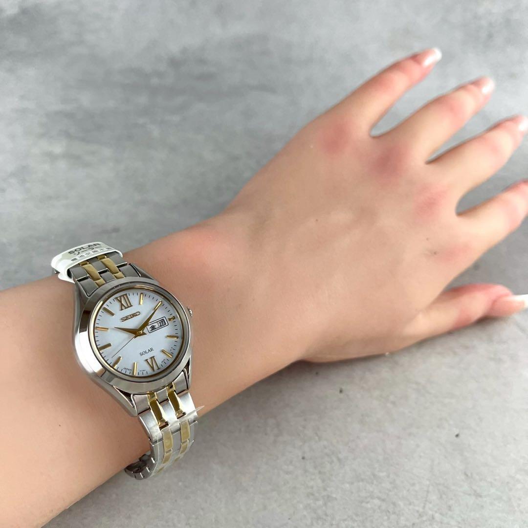 稼働 極美品 Seiko セイコー 電波ソーラー 腕時計 デイト コンビ