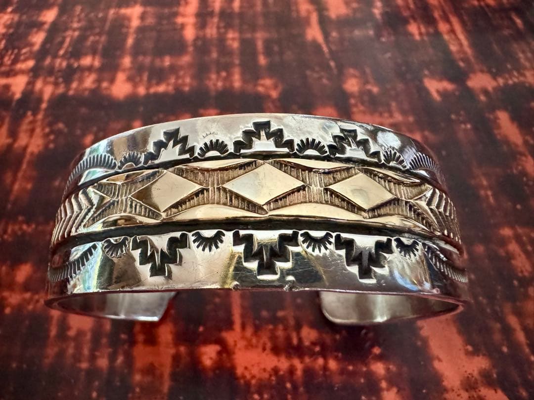 ブルースモーガン バングル 14K レアデザイン 幅広 ワイド 小さめ ナバホ