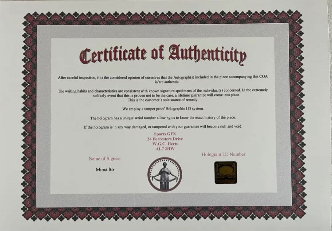 伊藤美誠さん 直筆サイン付き写真 卓球 パリオリンピック 証明書付き 1枚