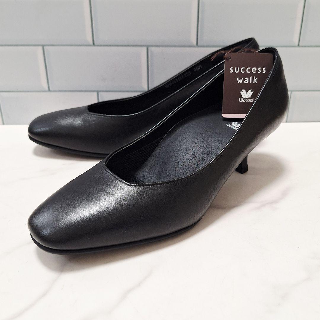 【新品】 ワコール サクセスウォーク スクエアトゥ パンプス 23.5 黒 2E