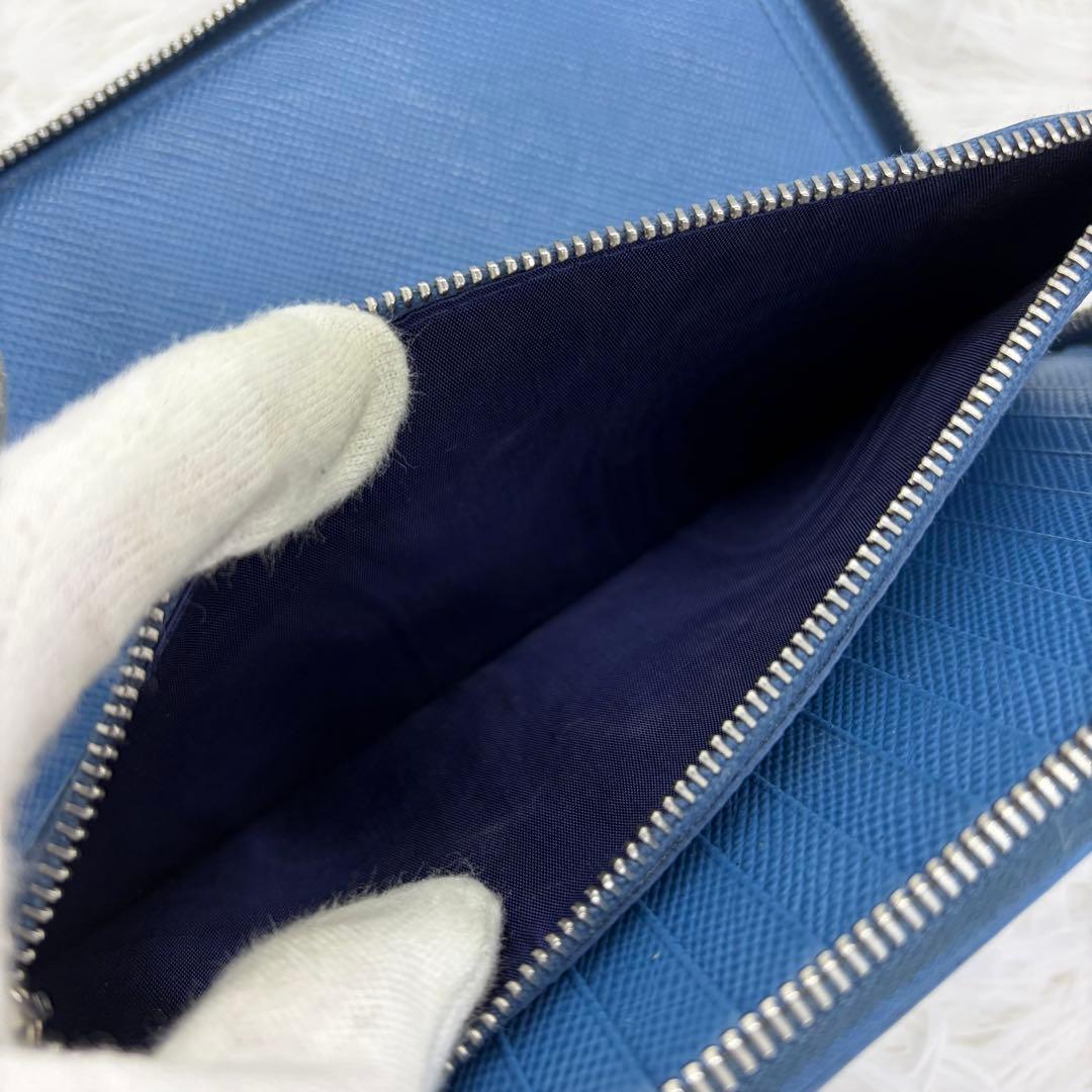 美品✨プラダ 長財布 ラウンドジップ オーガナイザー サフィアーノ レザー 青