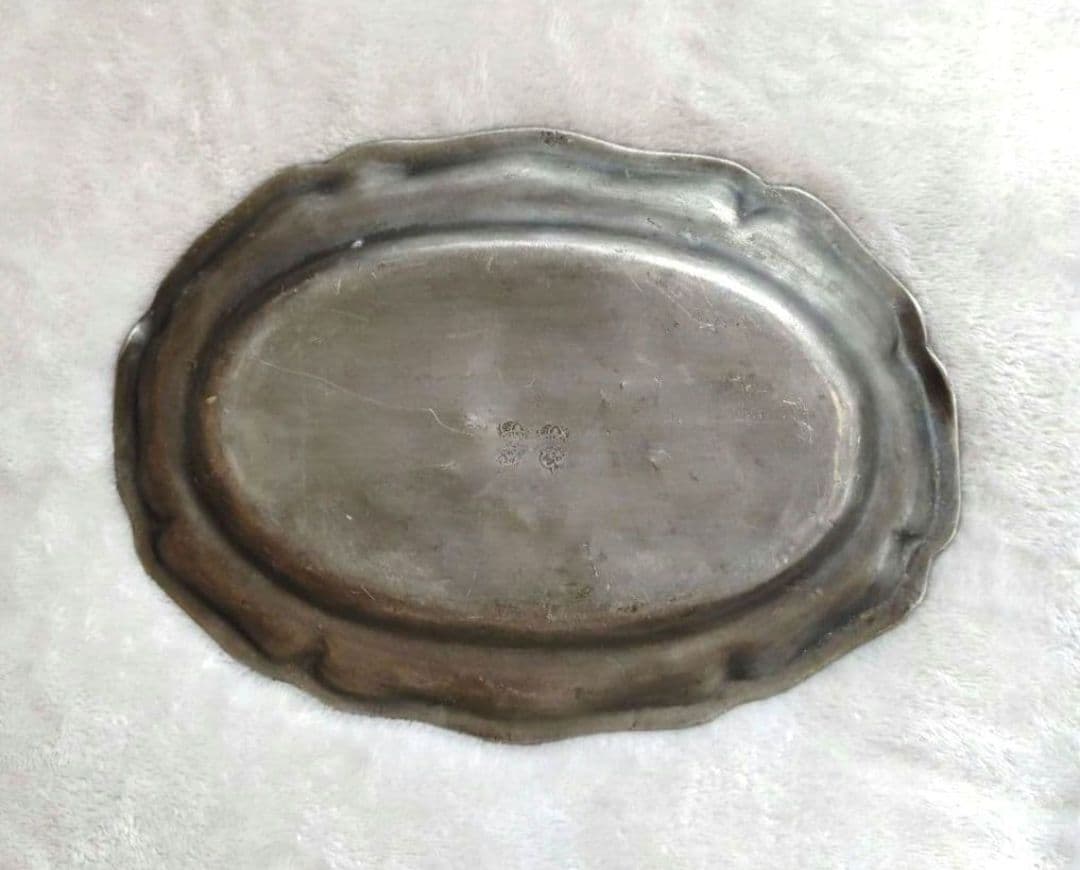 フランスアンティーク 花リム ピューター皿 オーバル 26cm