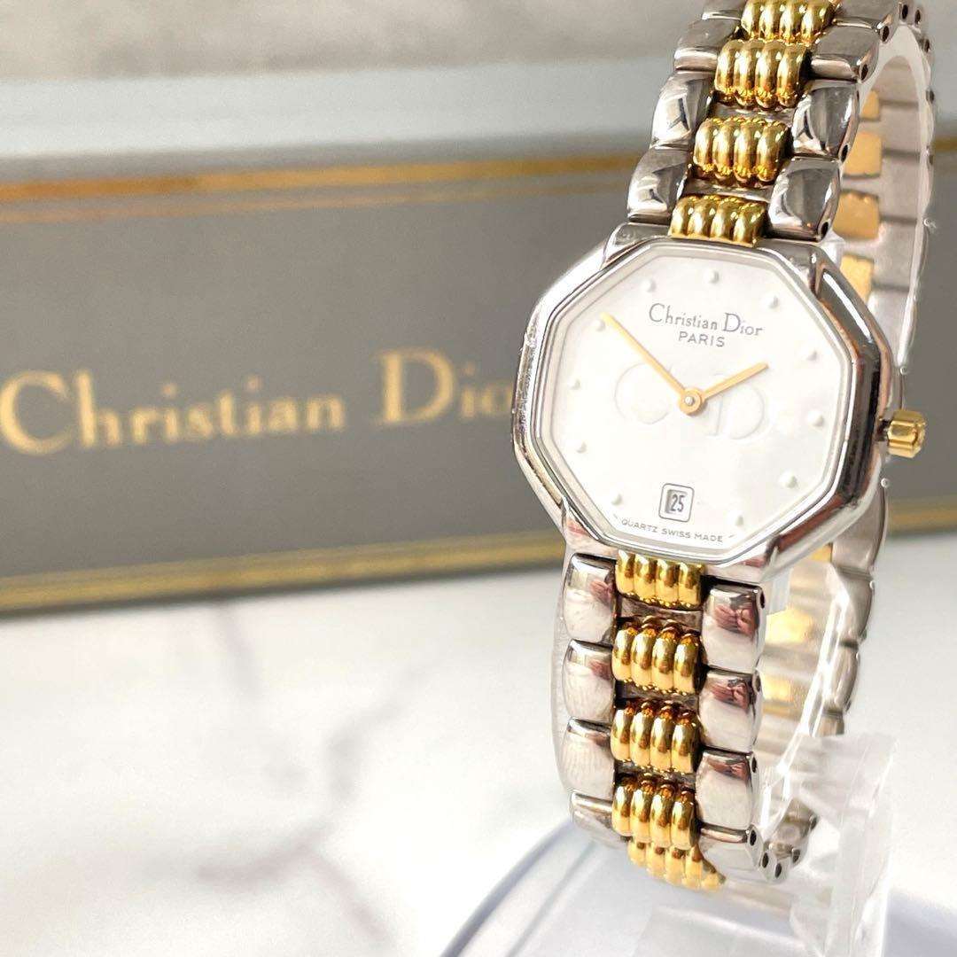 稼動品　美品　クリスチャンディオール　オクタゴン　デイト　白文字盤　腕時計