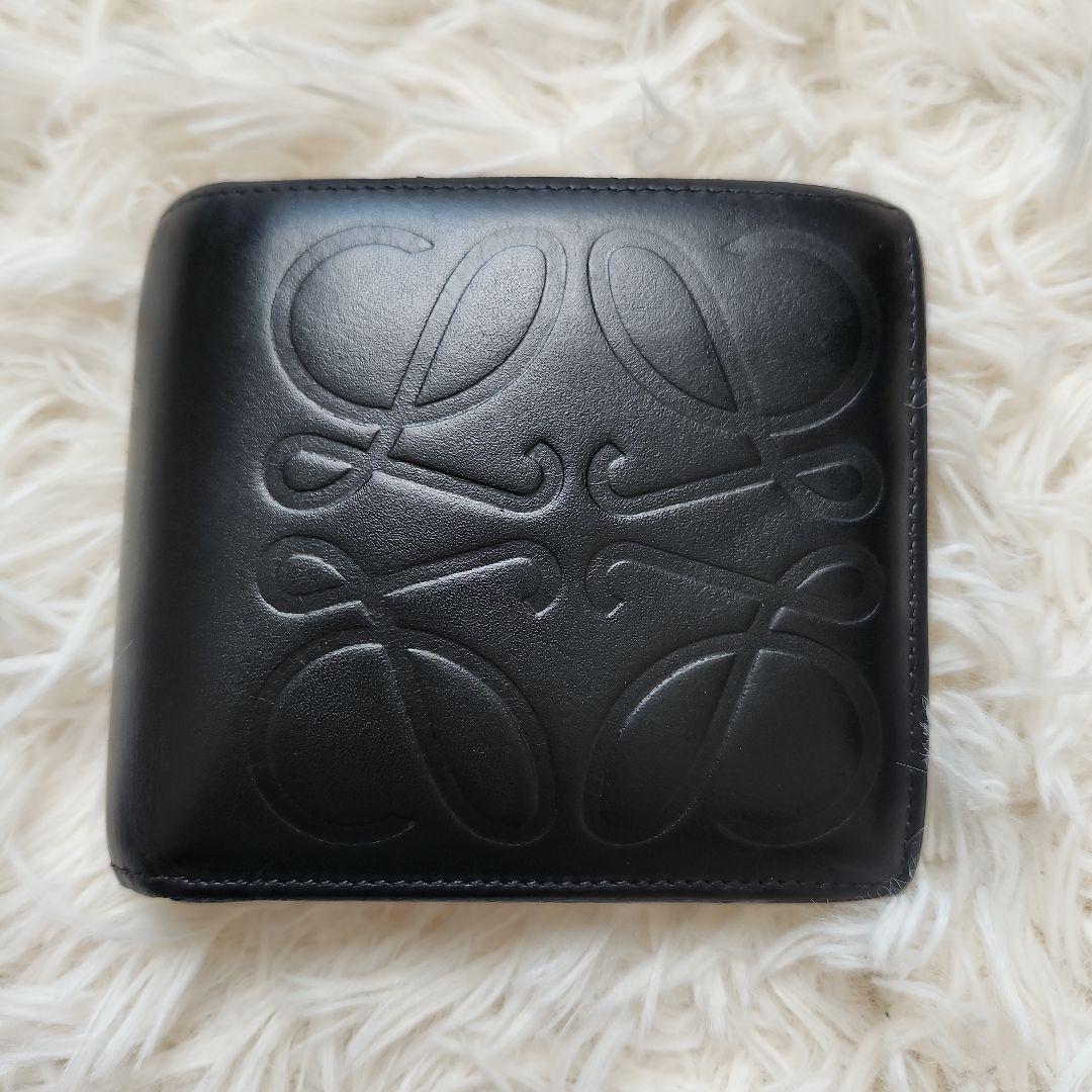 【希少】訳あり　ロエベ　LOEWE アナグラム　二つ折り財布　レザー ブラック