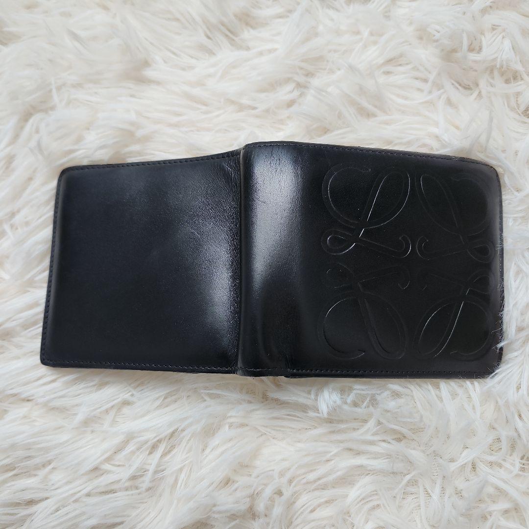 【希少】訳あり　ロエベ　LOEWE アナグラム　二つ折り財布　レザー ブラック