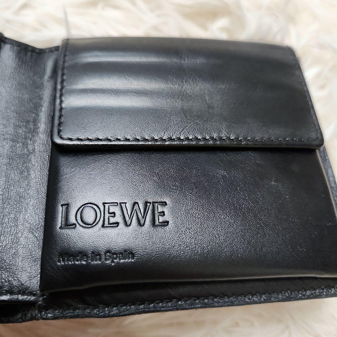【希少】訳あり　ロエベ　LOEWE アナグラム　二つ折り財布　レザー ブラック