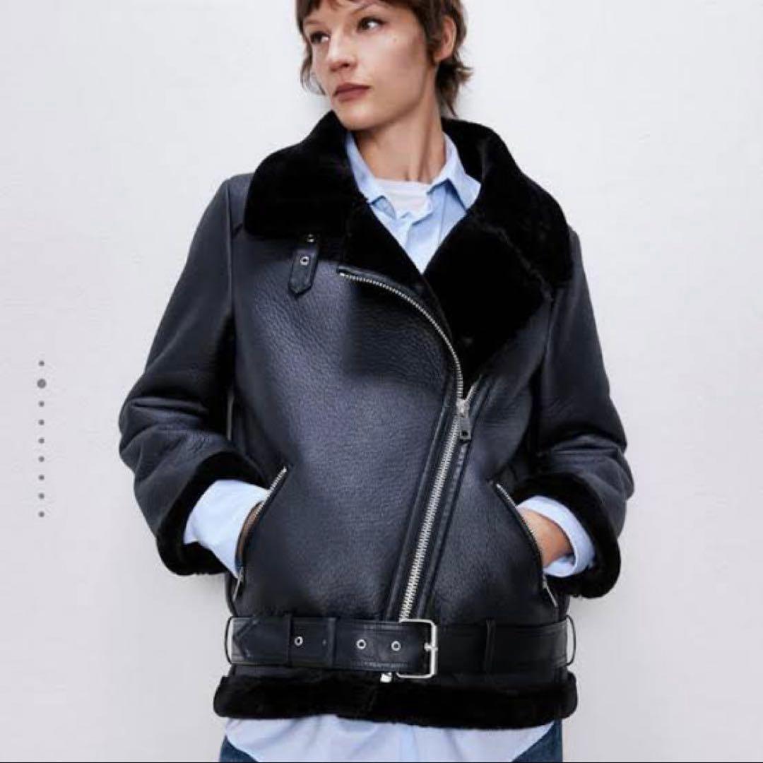 ZARA ブラックレザーライダースジャケット