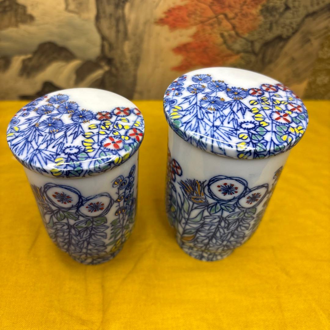 古香蘭社 夫婦湯吞　　共箱　手書き　珍品