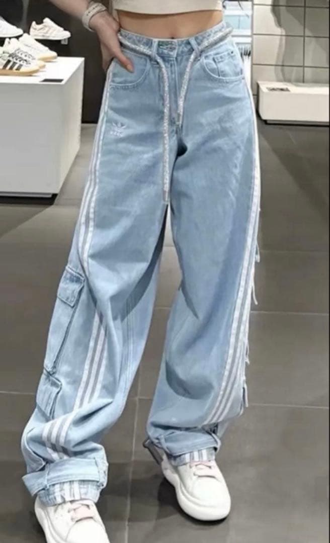 ADIDAS ADILENIUM DENIM ライトブルー デニムカーゴパンツ