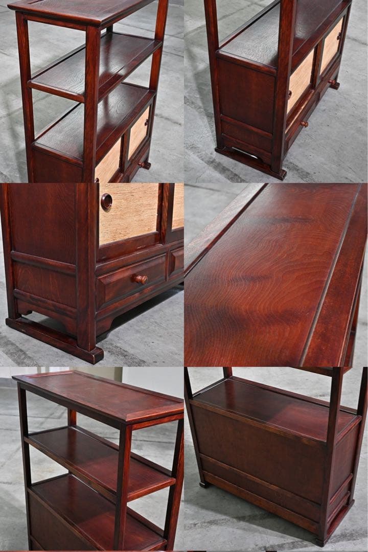 ★九州 日向民芸 ミズメザクラ 無垢材 茶棚 葛布 キャビネット シェルフ ★