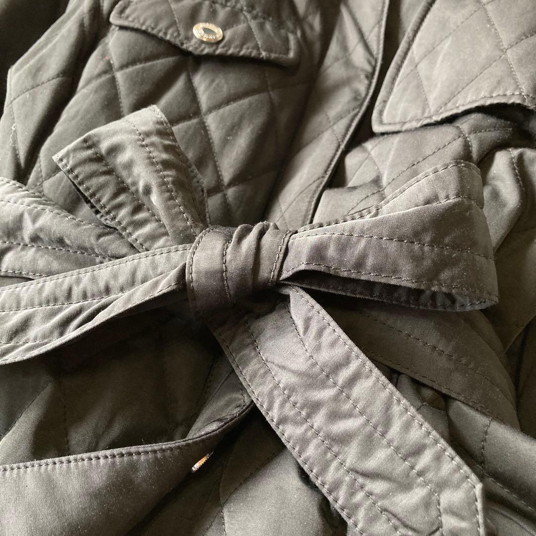 極美品　コーチ　キルティングコート　ベルト付き　裏地総柄　シグネチャー　黒S