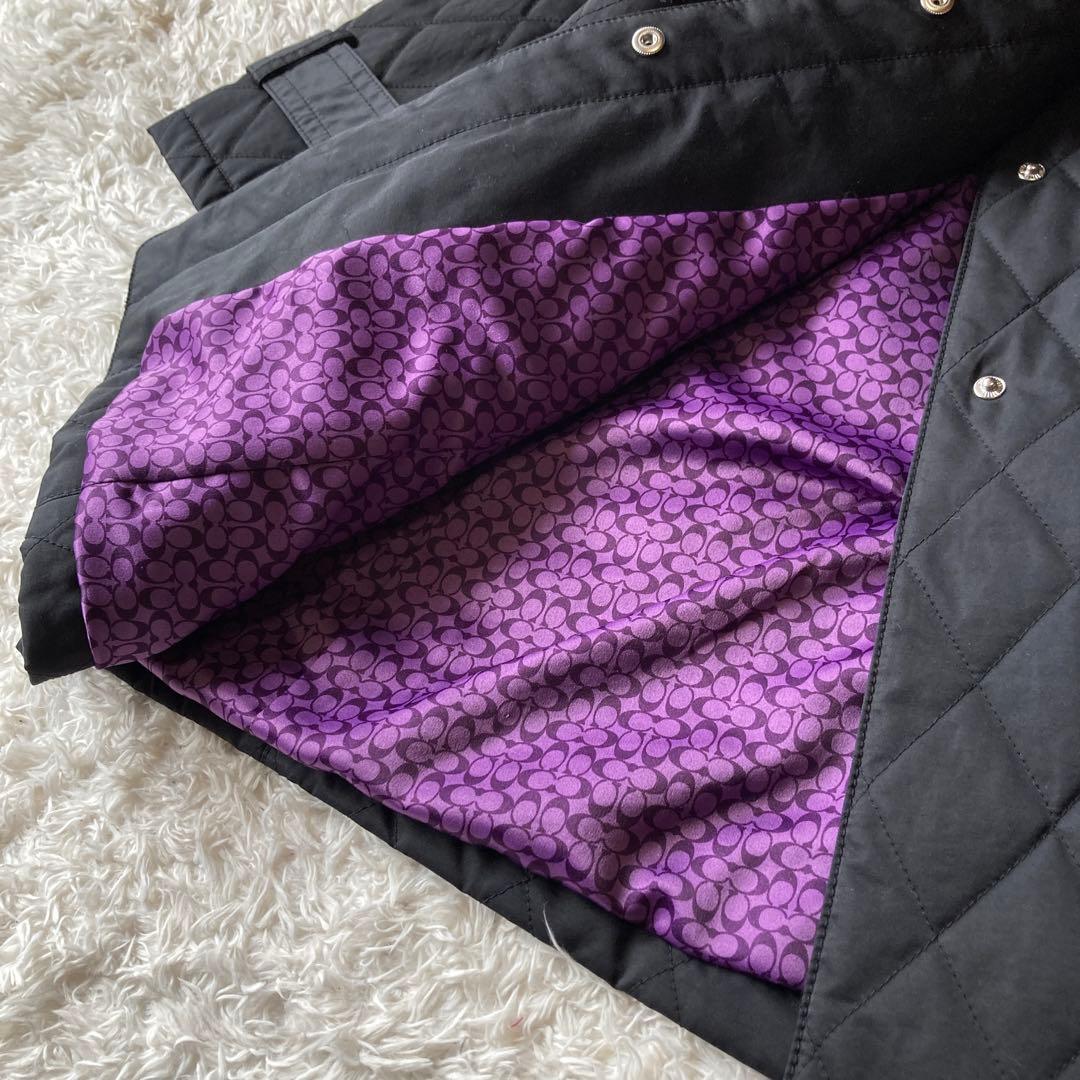 極美品　コーチ　キルティングコート　ベルト付き　裏地総柄　シグネチャー　黒S
