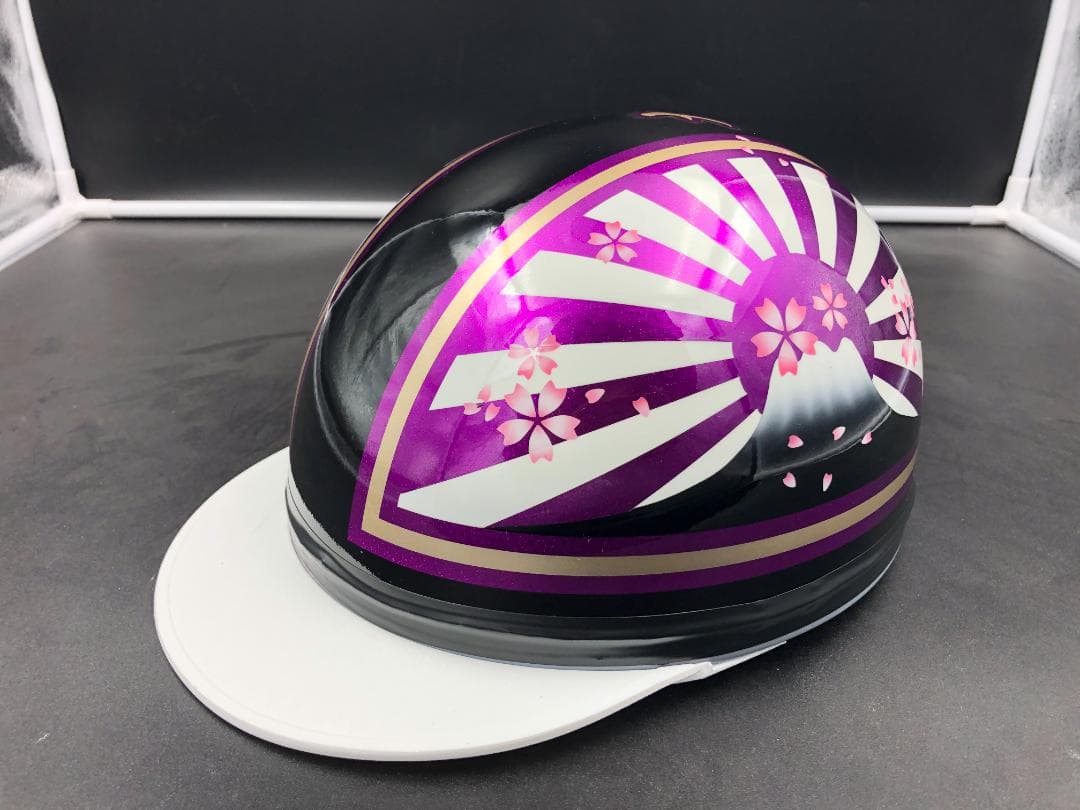 コルク半　カスタム　富士日章　三つボタン　ブラックホワイトパープルラメ　桜