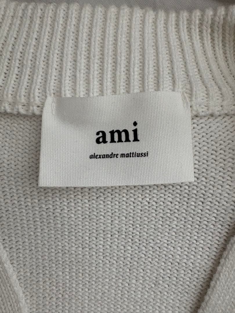 ami ホワイト カーディガン Lサイズ レッドハート刺繍