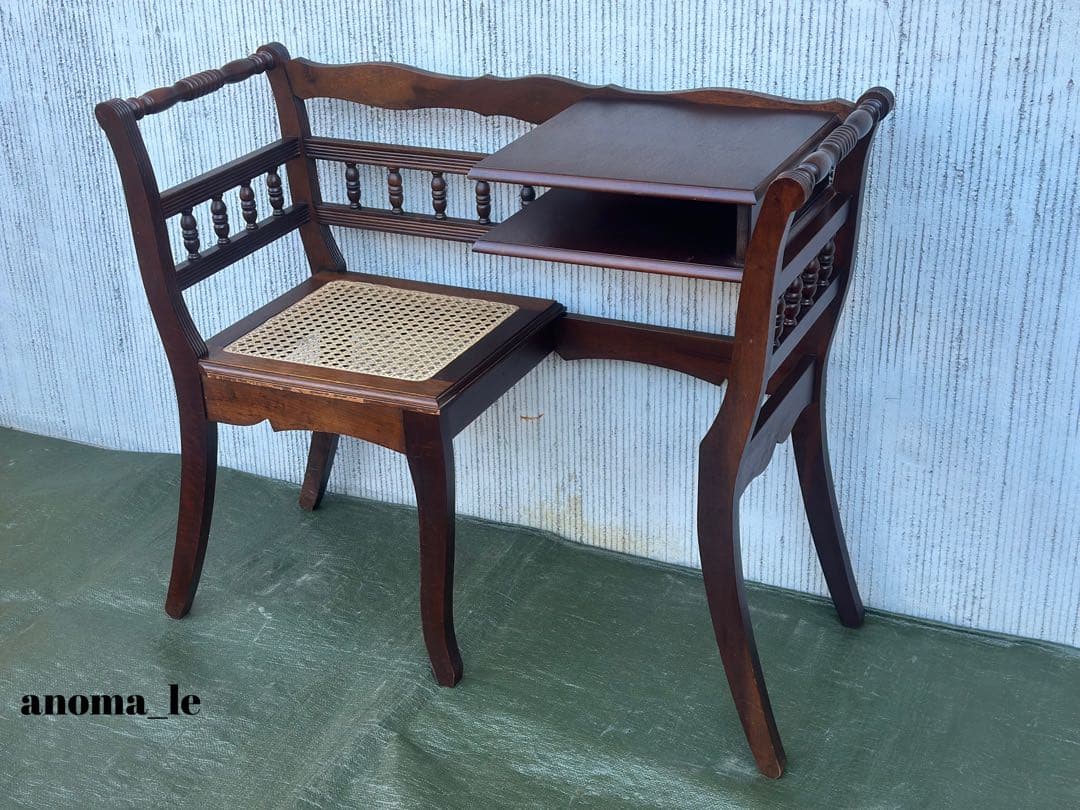 3007【テレフォンベンチ】木製　ベンチ　収納棚　花台　飾り台　アンティーク