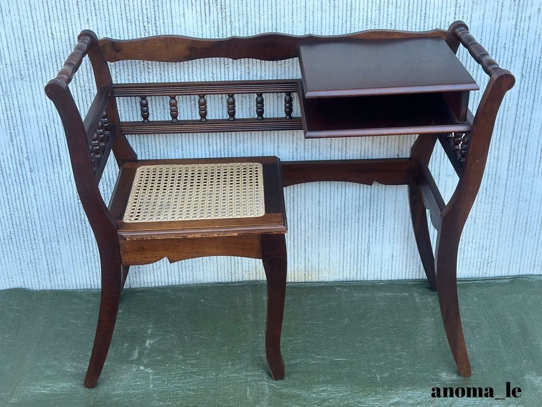 3007【テレフォンベンチ】木製　ベンチ　収納棚　花台　飾り台　アンティーク