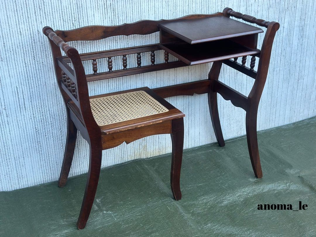 3007【テレフォンベンチ】木製　ベンチ　収納棚　花台　飾り台　アンティーク