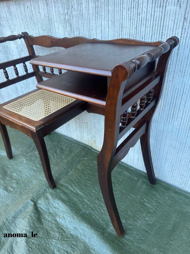 3007【テレフォンベンチ】木製　ベンチ　収納棚　花台　飾り台　アンティーク