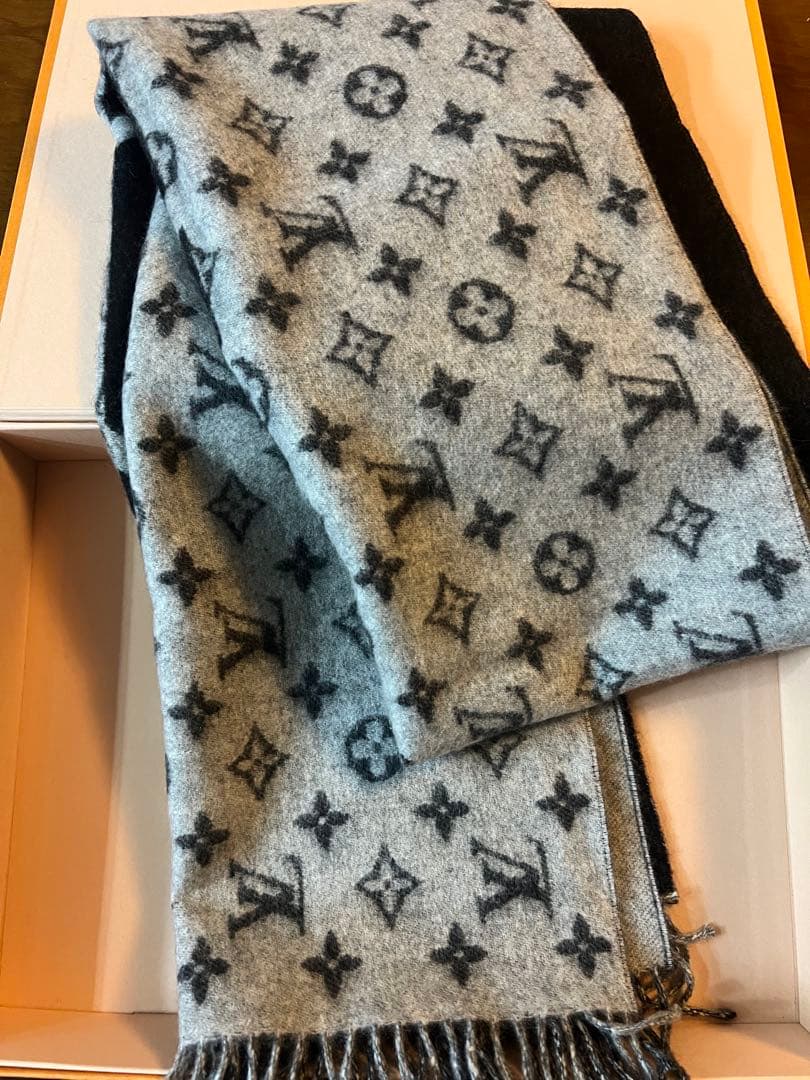 Louis Vuitton LV スプリット マフラー グレー/ブラック