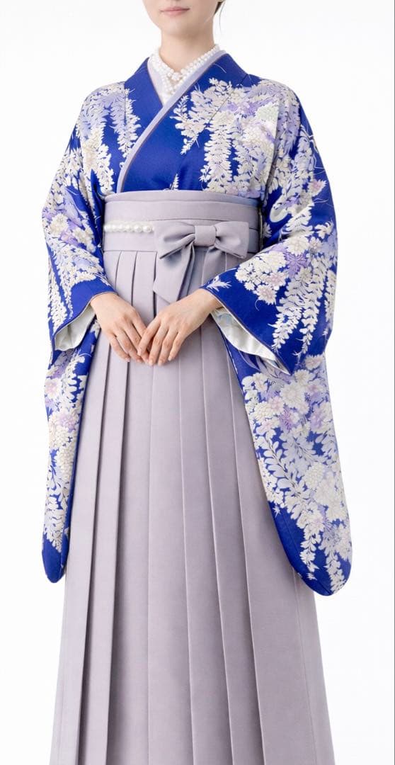 藤柄 銀彩 駒刺繍 振袖 正絹 紺青 身丈156 裄63 袖丈109