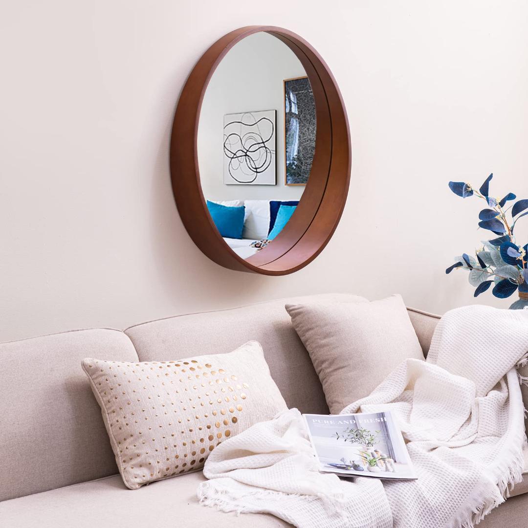 洗面所 天然木フレーム 壁掛けミラー 玄関 丸型ミラー