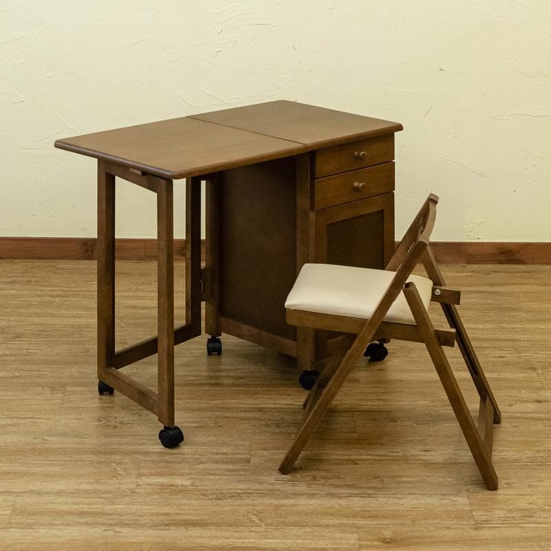 《新品・送料無料》木製折りたたみデスク＆チェア　BR/NA