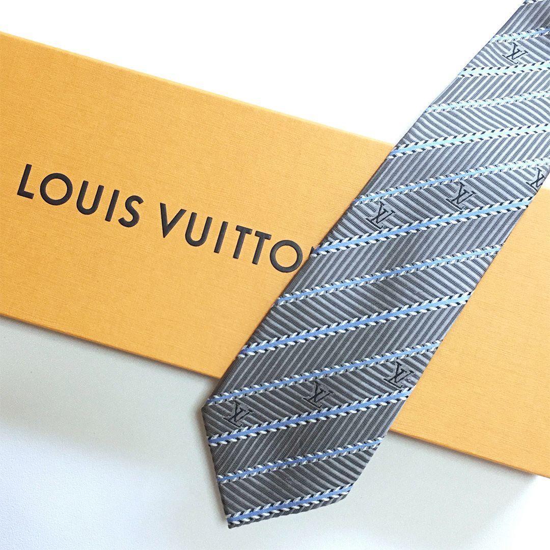 未使用級 ルイヴィトン Louis Vuitton ネクタイ グレー ストライプ