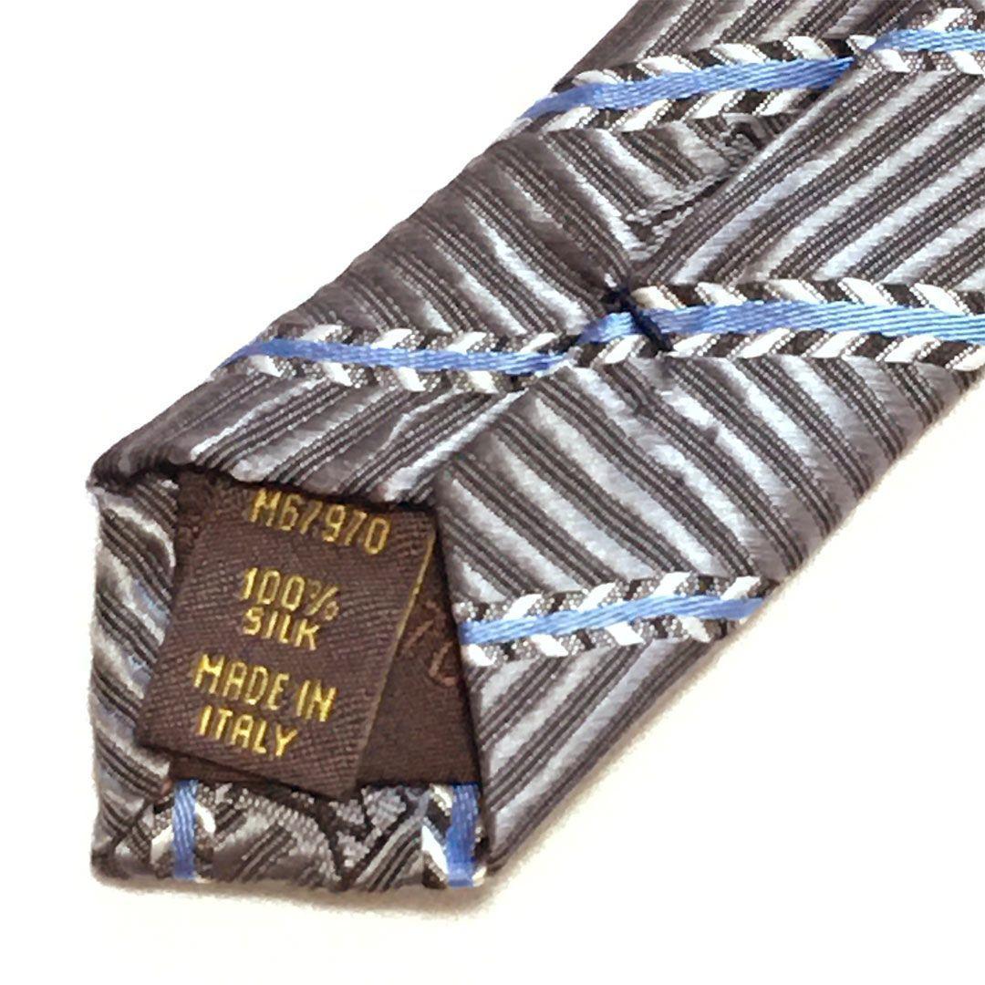 未使用級 ルイヴィトン Louis Vuitton ネクタイ グレー ストライプ