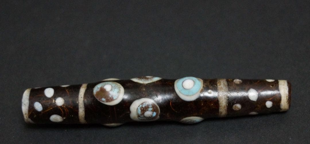 古代中国戦国玉 多眼貼付筒形大玉トンボ玉 ガラス蜻蛉玉 根付 緒締玉提げ物装飾品