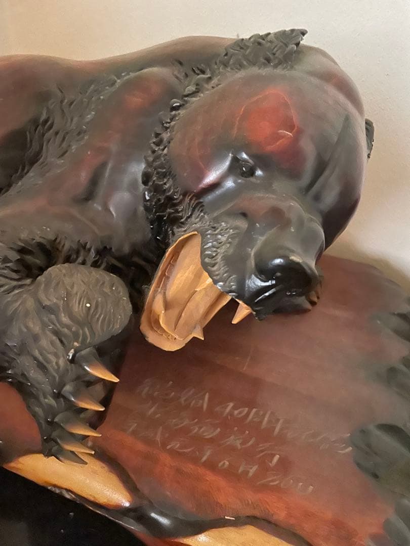 木製クマ彫刻 置物 特大