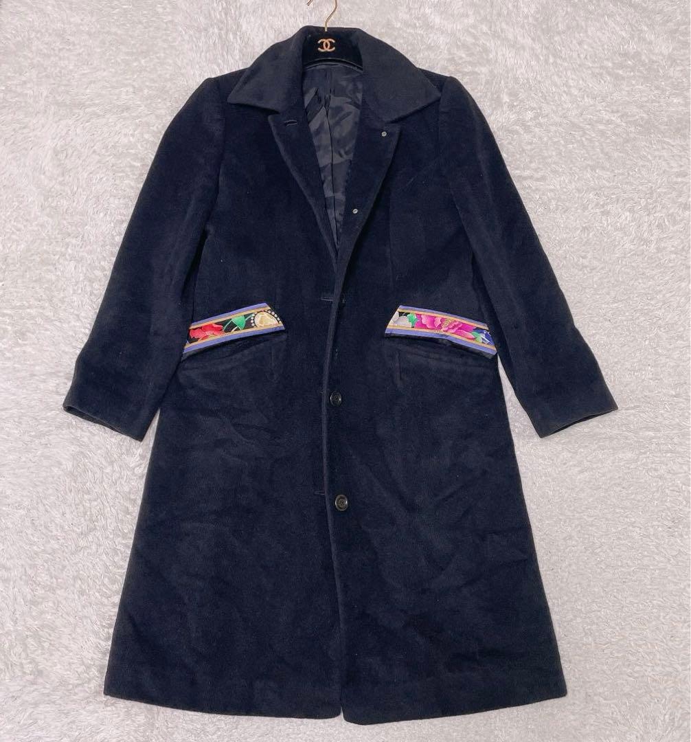 希少42サイズ✨大きいサイズ✨レオナール アンゴラウール ロングコート トリム