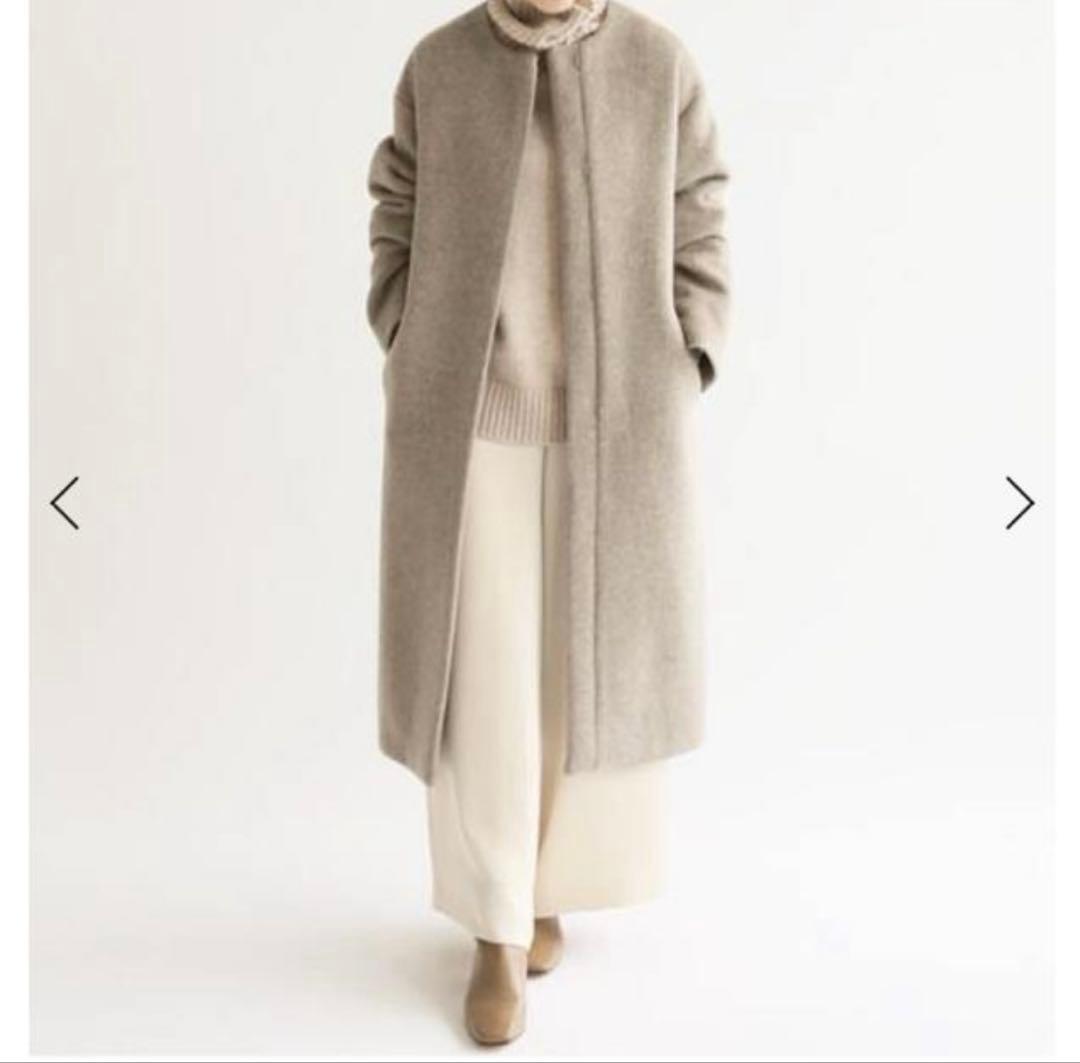 IENA ラムウールノーカラーロングコート