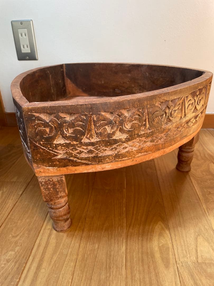 インド木工芸品　チャパティテーブル