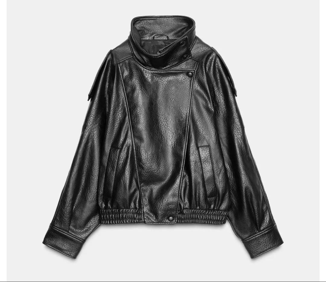 バズり中のZARA フェイクレザージャケット　BLACK L