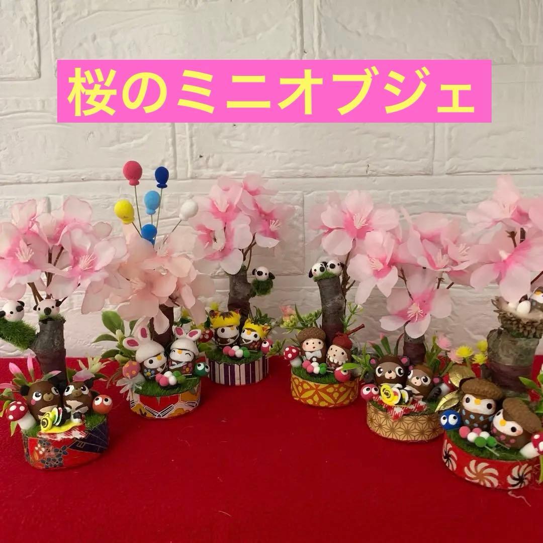どんぐりアート♡たぬきちゃん壁掛けオブジェ　お花見おオブジェ　ミニ6個♡